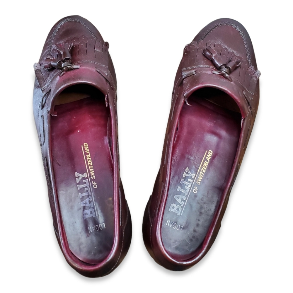 Bally of Switzerland Logan Loafers Burgundy Leather Kiltie Tassel Mens 9…